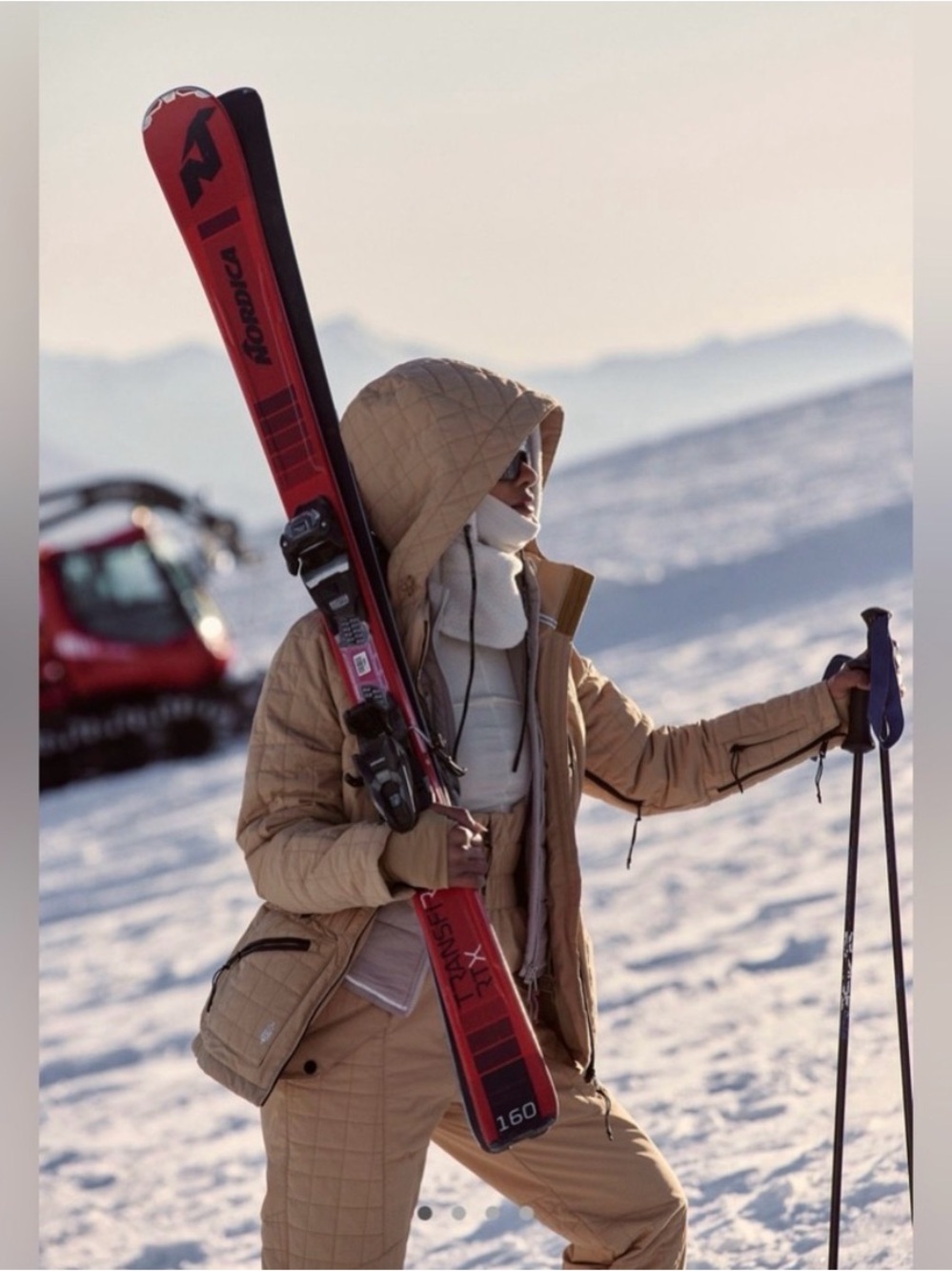 Free People All Prepped Quilted Ski Jacket in Camel